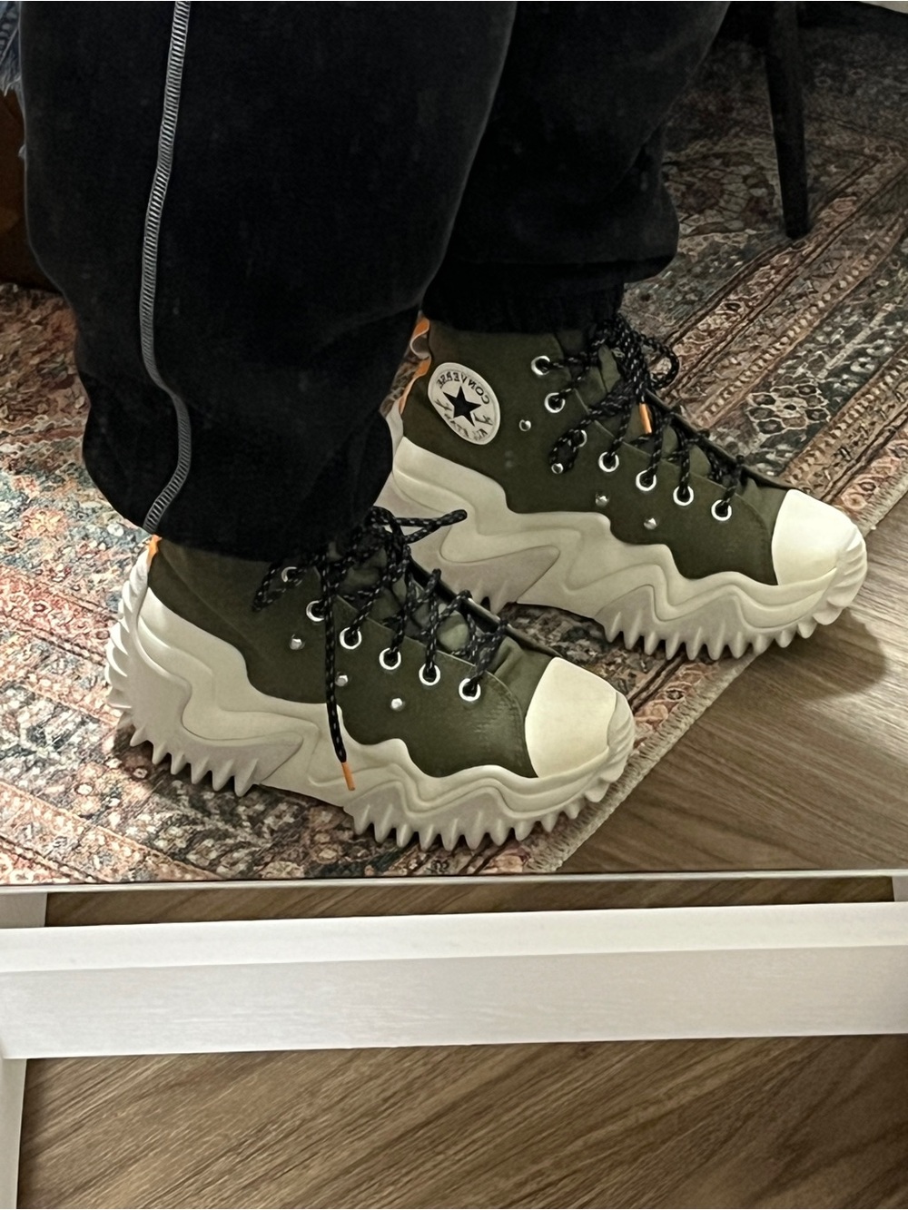 Converse High-Top Sneakers in Olive Green and White